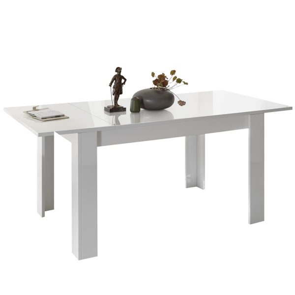 Jining High Gloss Extending Dining Table In White | Bed Sava