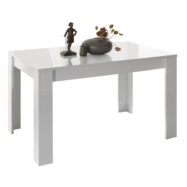 Jining High Gloss Rectangular Dining Table In White | Bed Sava