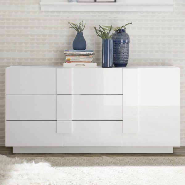 Jining High Gloss Sideboard With 1 Door 3 Drawers In White | Bed Sava