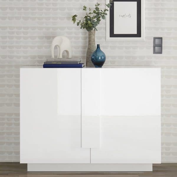 Jining High Gloss Sideboard With 2 Doors In White | Bed Sava