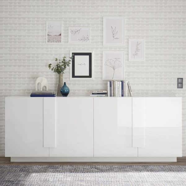 Jining High Gloss Sideboard With 4 Doors In White | Bed Sava
