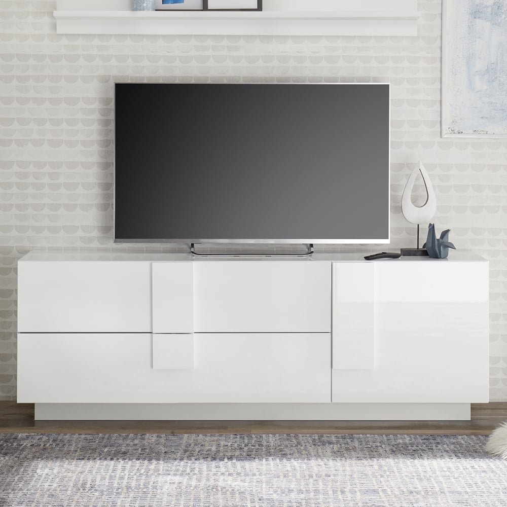 Jining High Gloss TV Stand With 1 Door 2 Drawers In White