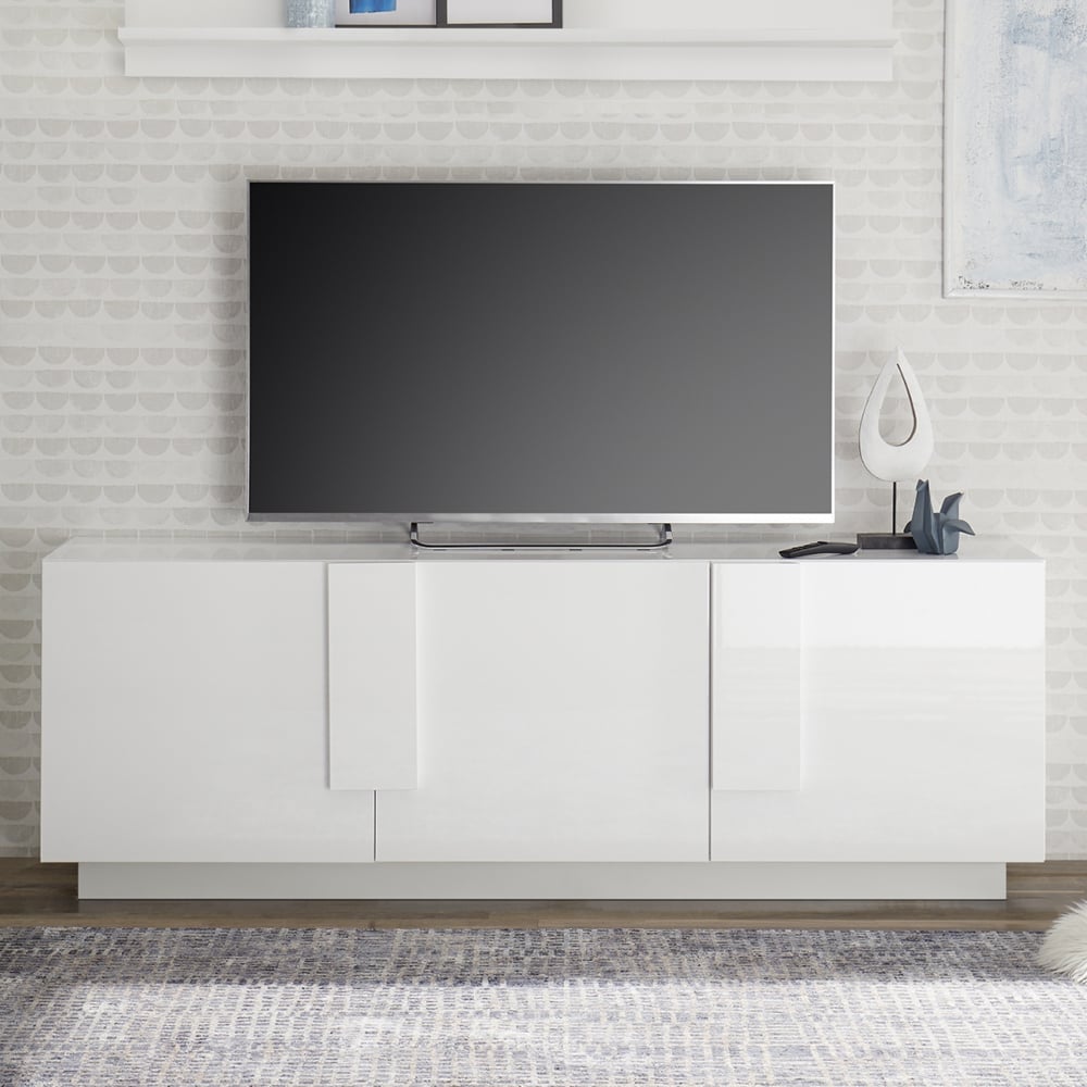 Jining High Gloss TV Stand With 3 Doors In White