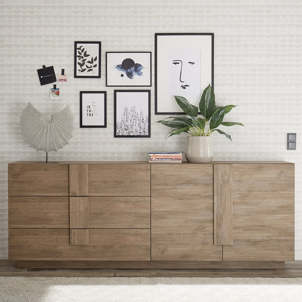 Jining Wooden Sideboard With 2 Doors 3 Drawers In Mercure