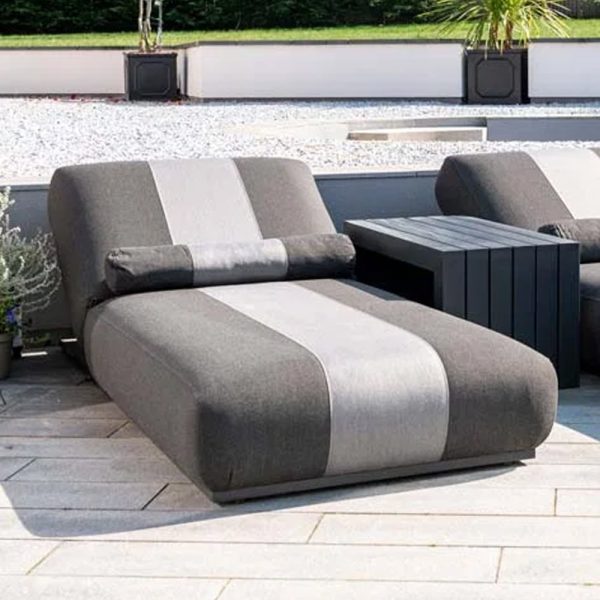 Joplin Fabric Garden Sun Lounger In Slate Grey And Charcoal | Bed Sava