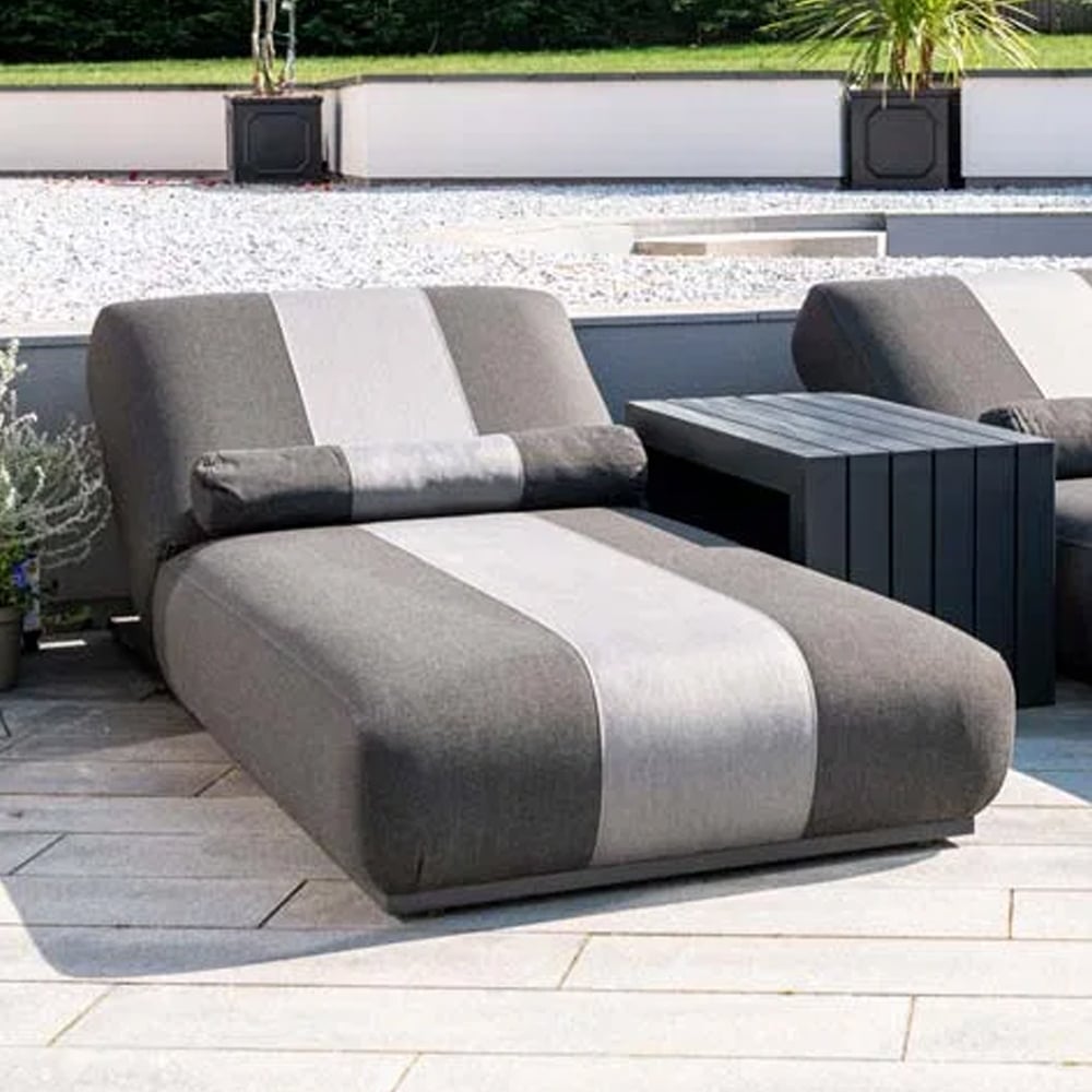 Joplin Fabric Garden Sun Lounger In Slate Grey And Charcoal