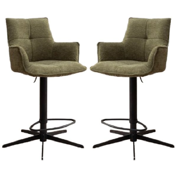 Joplin Green Fabric Bar Chairs With Metal Base In Pair | Bed Sava