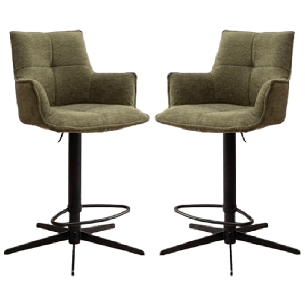 Joplin Green Fabric Bar Chairs With Metal Base In Pair