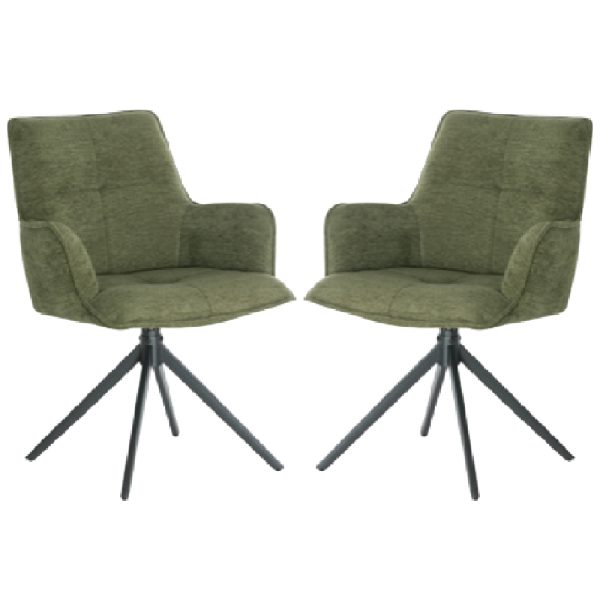 Joplin Green Fabric Dining Chairs With Metal Base In Pair | Bed Sava