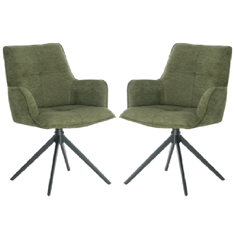Joplin Green Fabric Dining Chairs With Metal Base In Pair