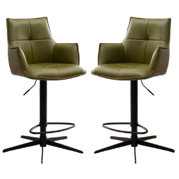 Joplin Green PU Leather Bar Chairs With Metal Base In Pair | Bed Sava
