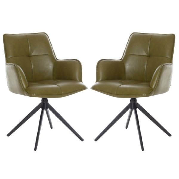 Joplin Green PU Leather Dining Chairs With Metal Base In Pair | Bed Sava