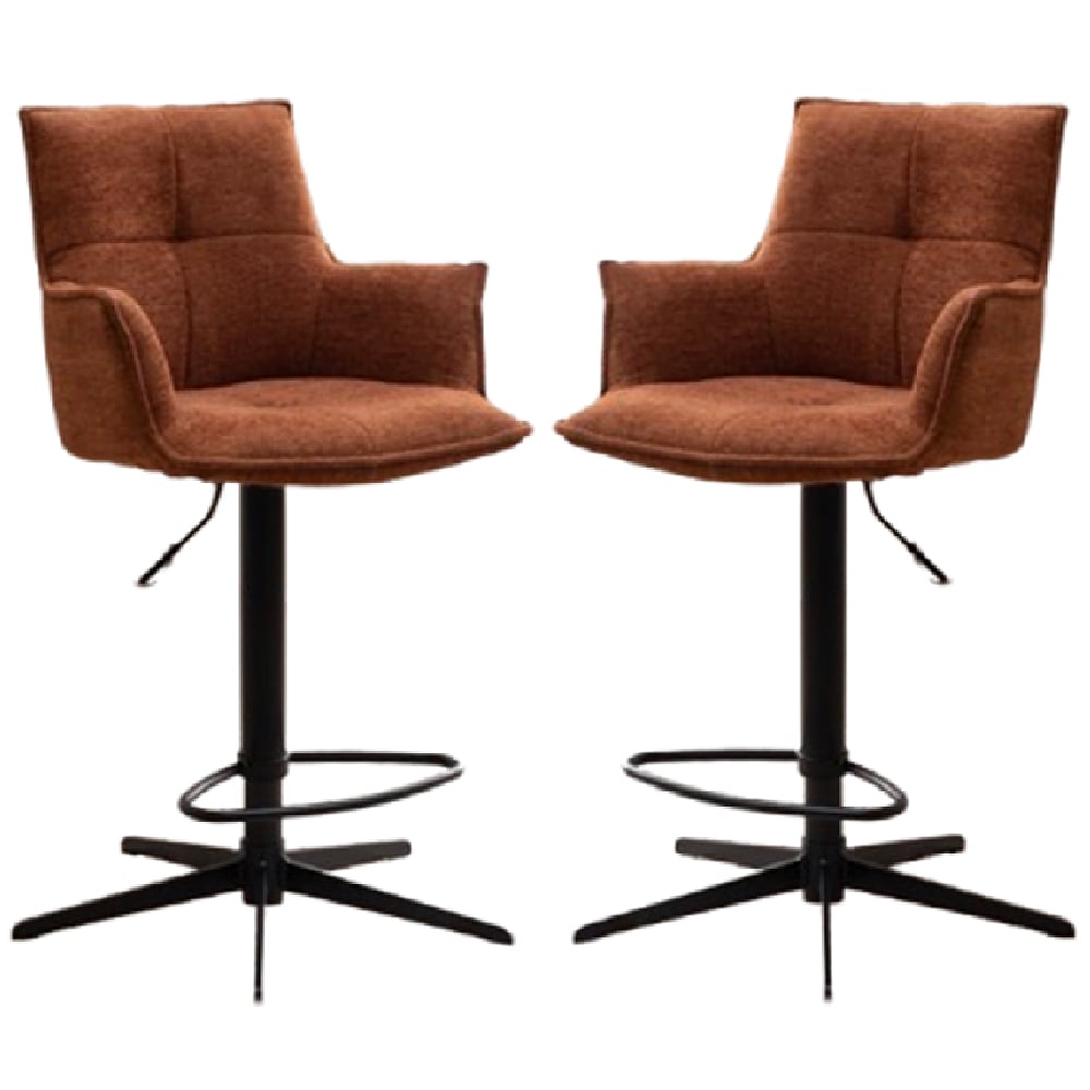 Joplin Tan Fabric Bar Chairs With Metal Base In Pair