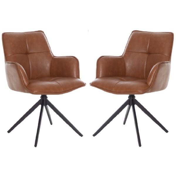 Joplin Tan PU Leather Dining Chairs With Metal Base In Pair | Bed Sava