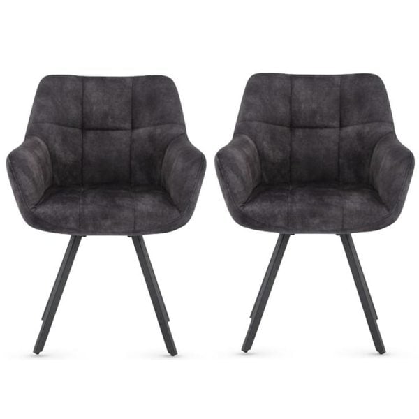 Jordan Charcoal Fabric Dining Chairs With Black Legs In Pair | Bed Sava