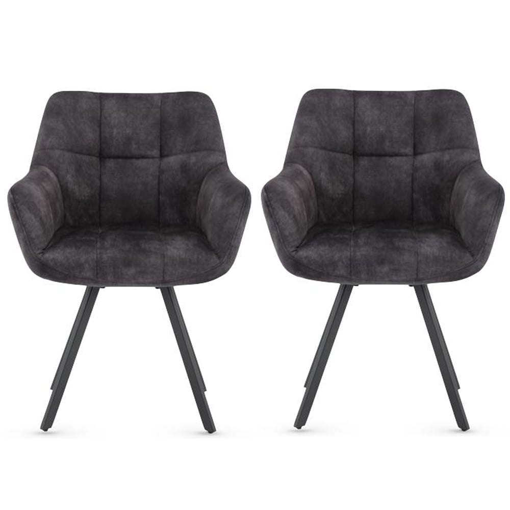 Jordan Charcoal Fabric Dining Chairs With Black Legs In Pair