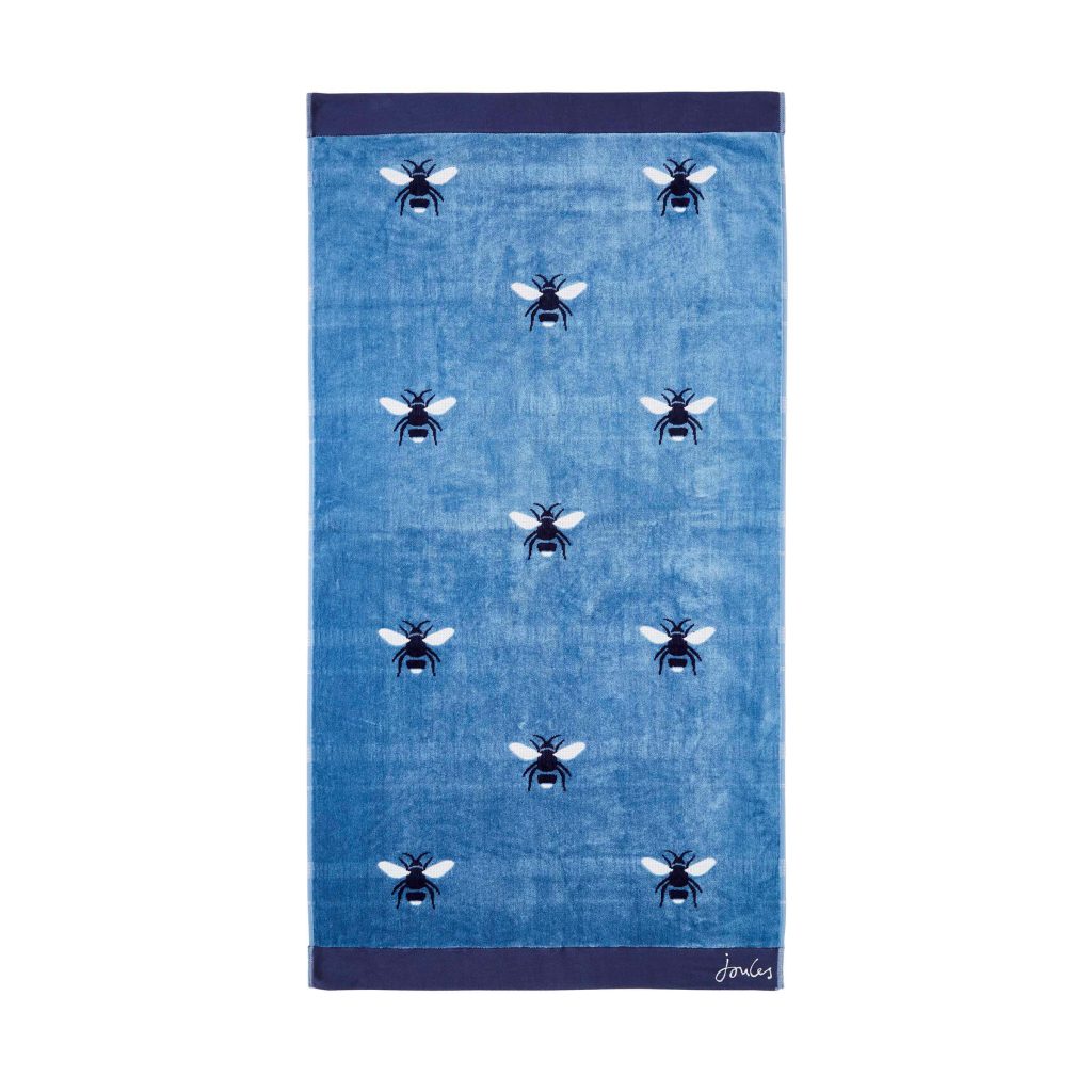 Joules Botanical Bee Bath Sheet, Pale Blue