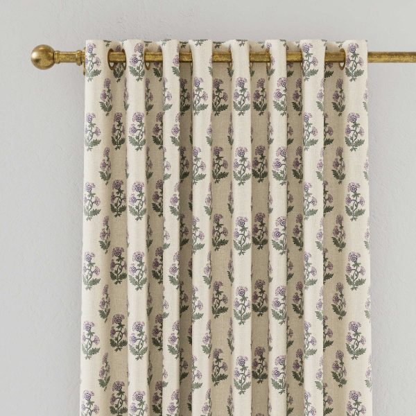 Joules Chamomile Lined Curtains 90 x 72 OatLilac | Bed Sava