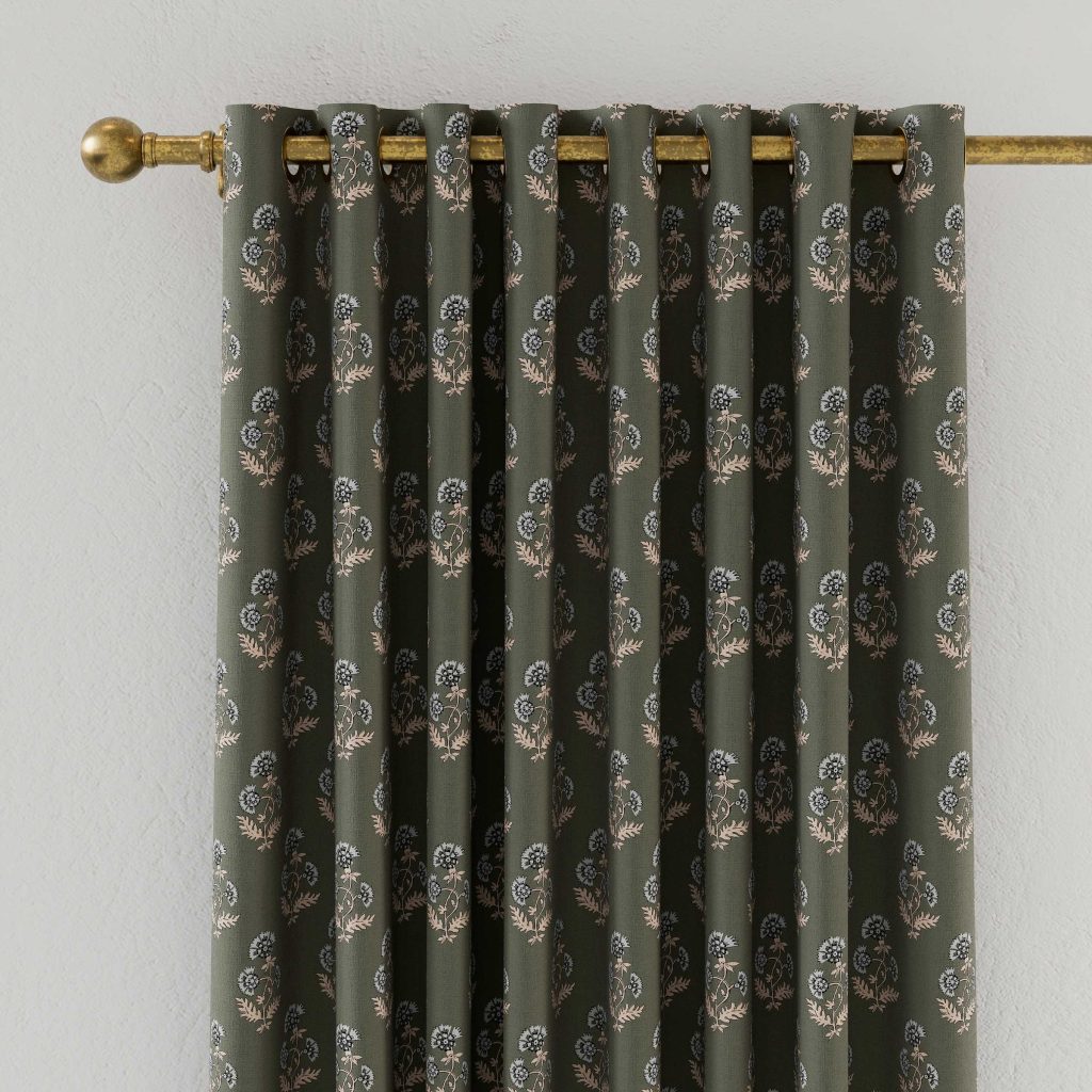 Joules Chamomile Lined Curtains 90" x 72", Olive
