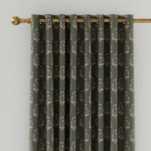 Joules Chamomile Lined Curtains 66 x 72 Olive | Bed Sava