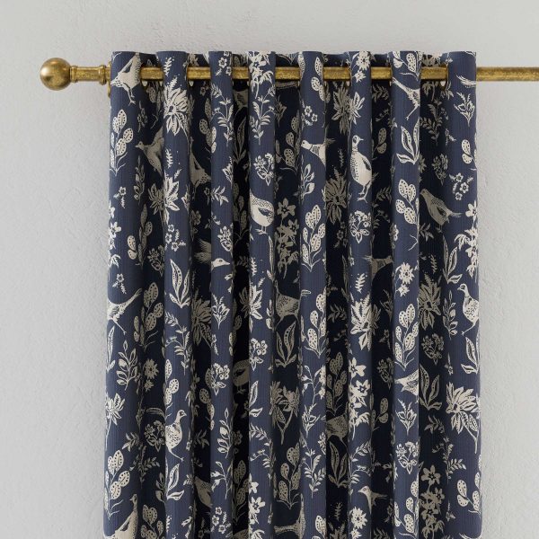 Joules Festival Pheasants Lined Curtains 90 x 72 Navy | Bed Sava