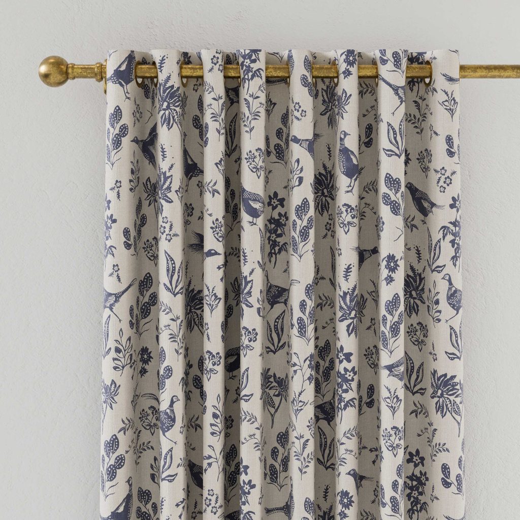 Joules Festival Pheasants Lined Curtains 90" x 72", Blue