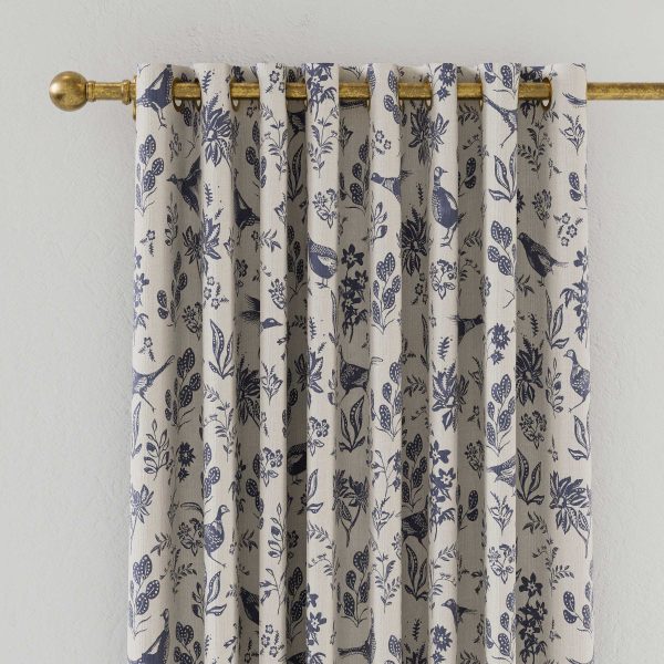 Joules Festival Pheasants Lined Curtains 90 x 90 Blue | Bed Sava