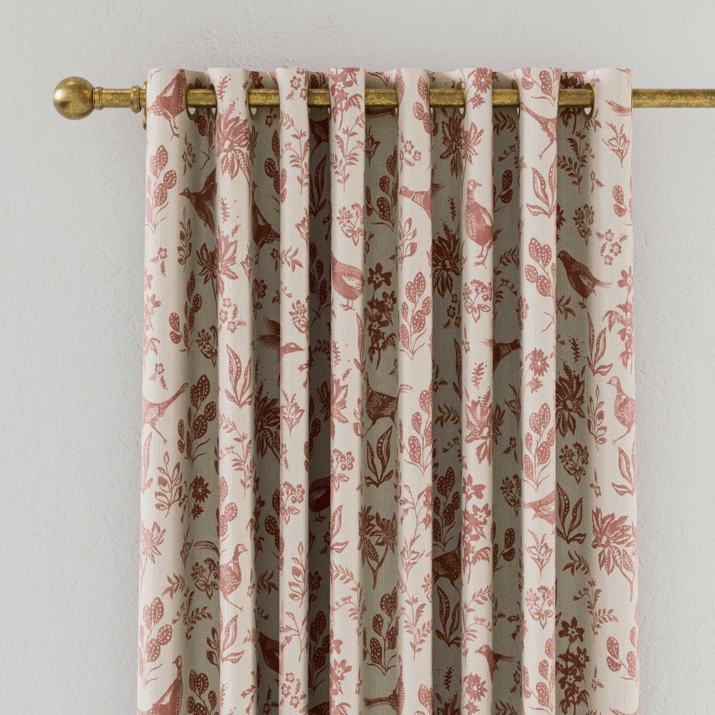 Joules Festival Pheasants Lined Curtains 90" x 90", Natural