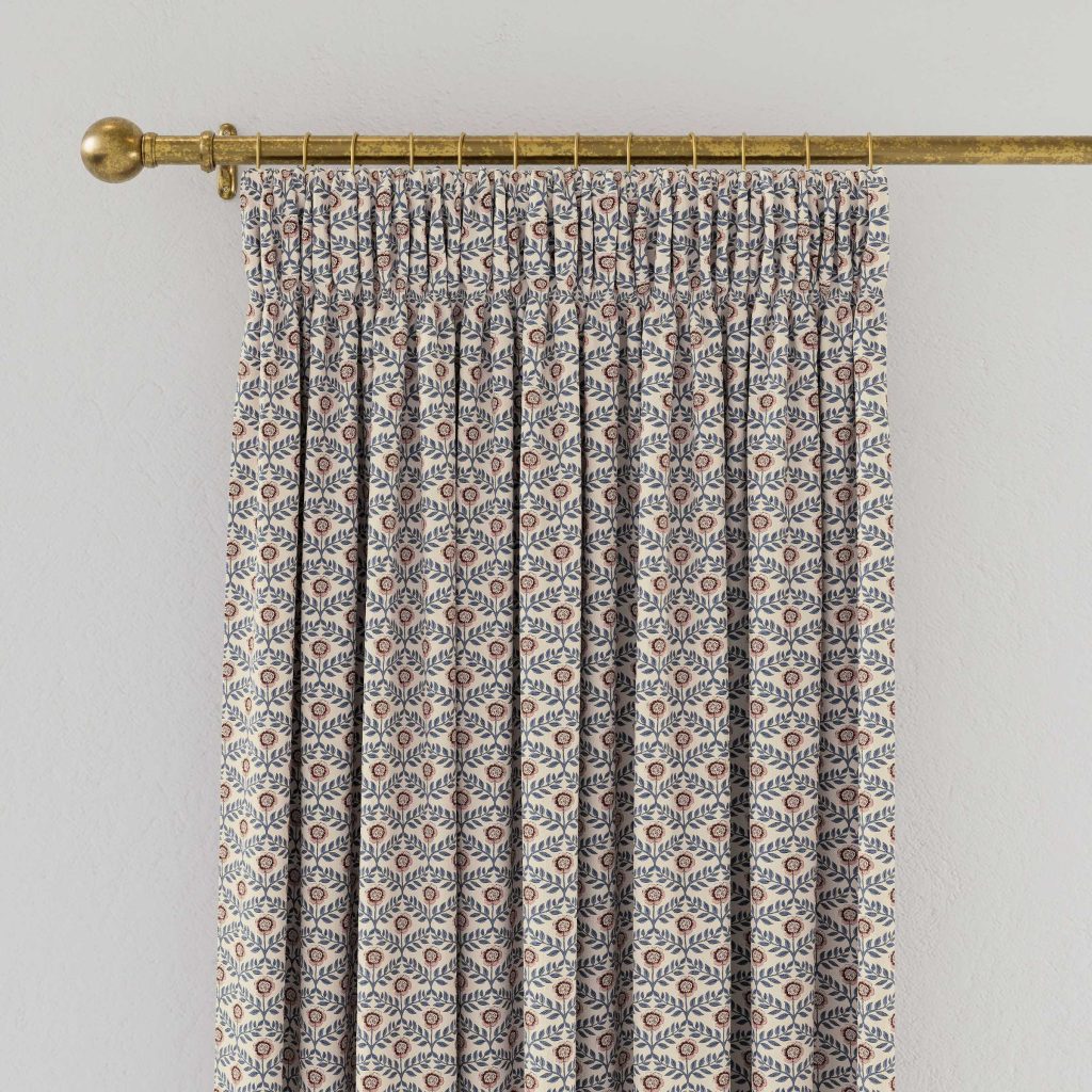 Joules Floral Foulard Lined Curtains 66" x 72", Blue/Creme