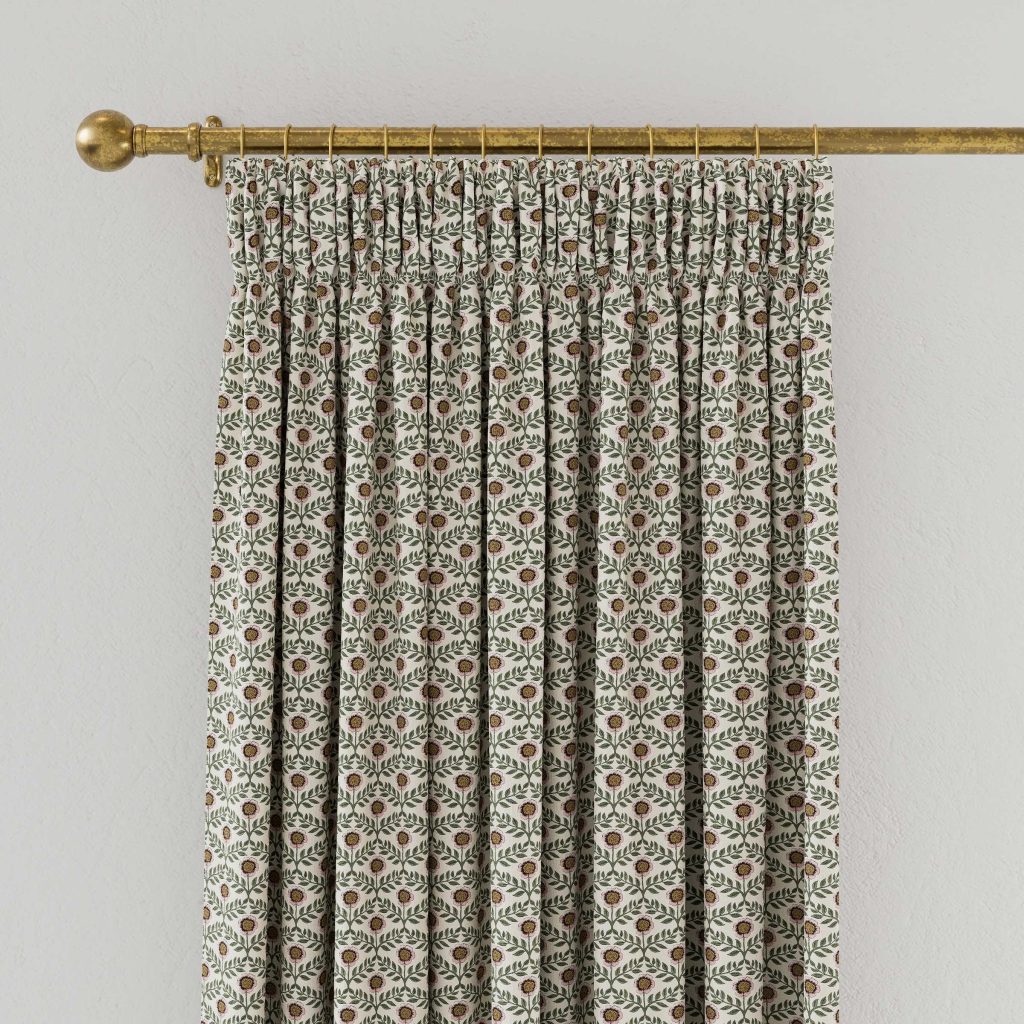 Joules Floral Foulard Lined Curtains 90" x 54", Creme/Green