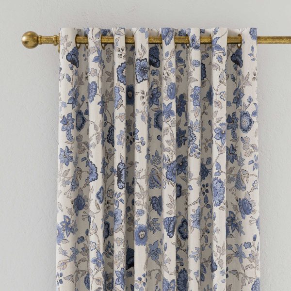 Joules Indienne Floral Lined Curtains 66 x 90 Blue | Bed Sava