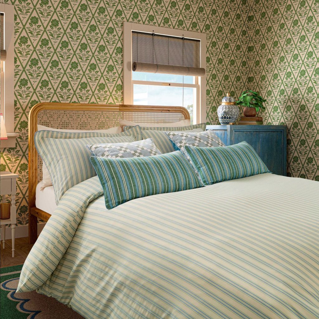 Joules Ticking Stripe Double Duvet Cover Set, Blue/Green