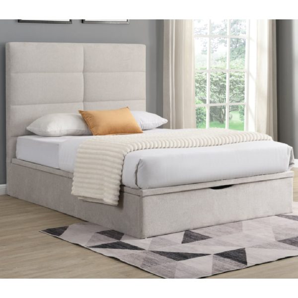 Juneau Fabric Ottoman Storage King Size Bed In Beige | Bed Sava
