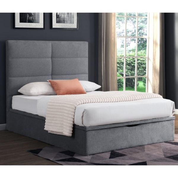 Juneau Fabric Ottoman Storage King Size Bed In Grey | Bed Sava