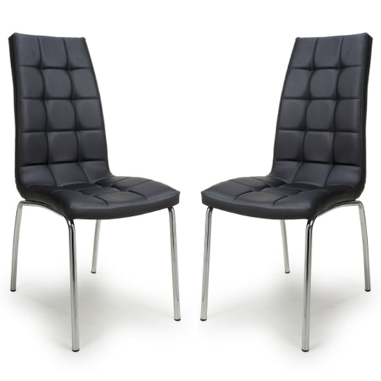 Justin Black Faux Leather Dining Chairs With Chrome Legs In Pair