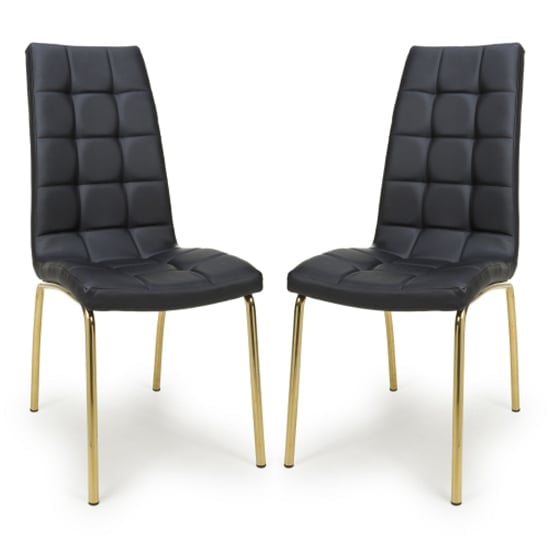 Justin Black Faux Leather Dining Chairs With Gold Legs In Pair