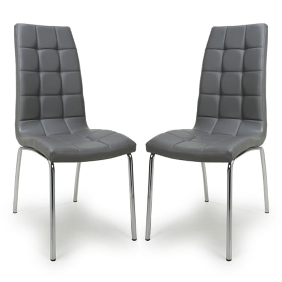 Justin Grey Faux Leather Dining Chairs With Chrome Legs In Pair