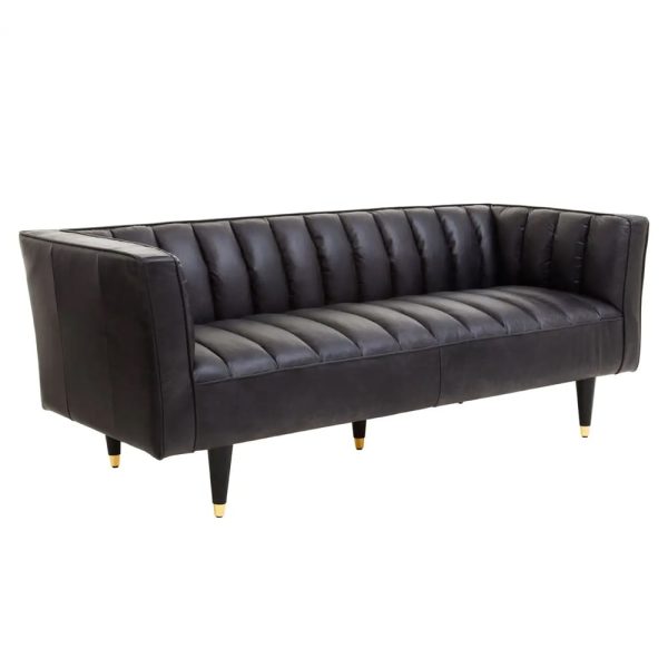 Kalispell Leather 3 Seater Sofa In Black | Bed Sava