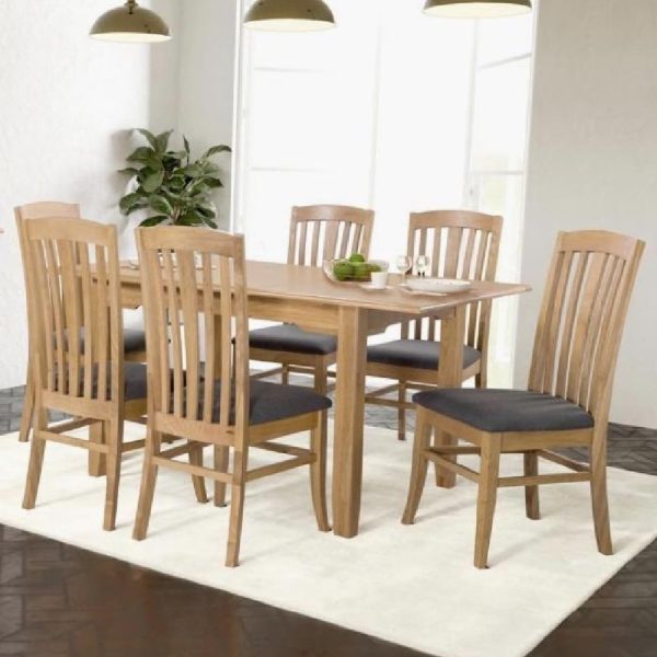 Kamiah Large Wooden Extending Dining Table With 6 Chairs In Oak | Bed Sava