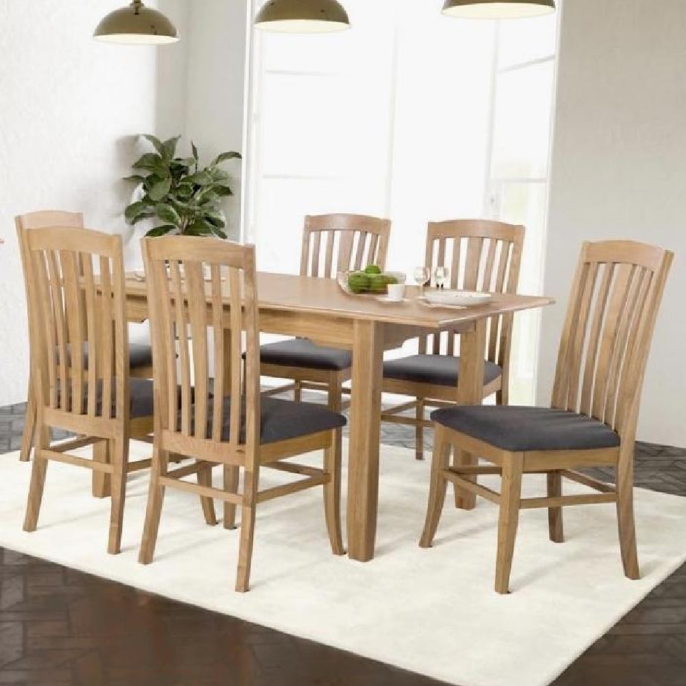 Kamiah Large Wooden Extending Dining Table With 6 Chairs In Oak