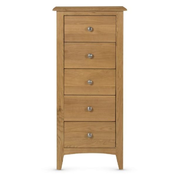 Kamiah Narrow Wooden Chest Of 5 Drawers In Oak | Bed Sava