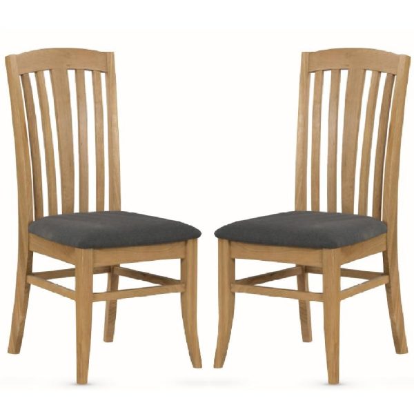 Kamiah Oak Wooden Dining Chairs With Fabric Seat In Pair | Bed Sava