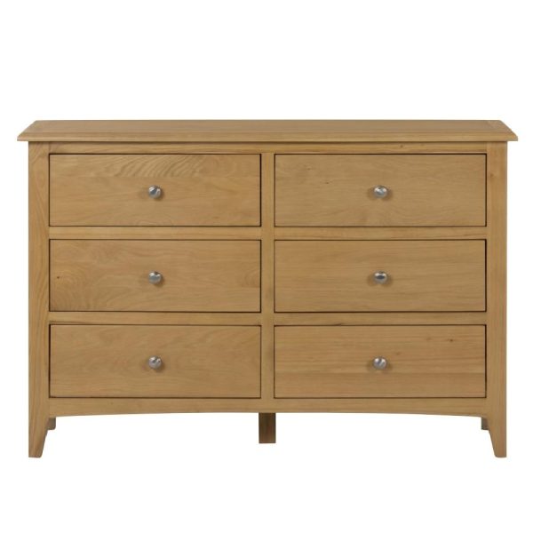 Kamiah Wide Wooden Chest Of 6 Drawers In Oak | Bed Sava