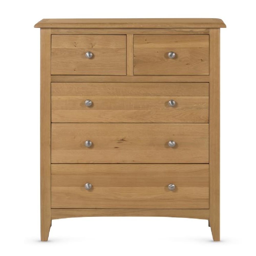 Kamiah Wide Wooden Chest Of 5 Drawers In Oak
