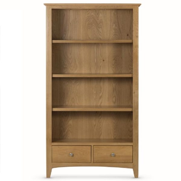Kamiah Wooden Bookcase With 2 Drawers In Oak | Bed Sava