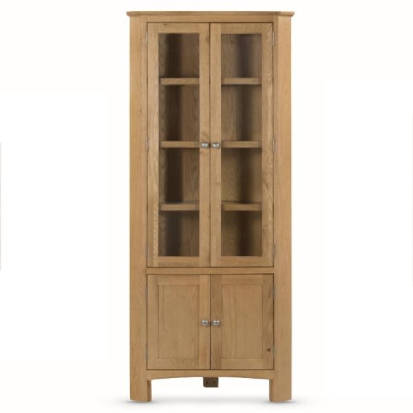 Kamiah Wooden Corner Display Cabinet With 4 Doors In Oak | Bed Sava