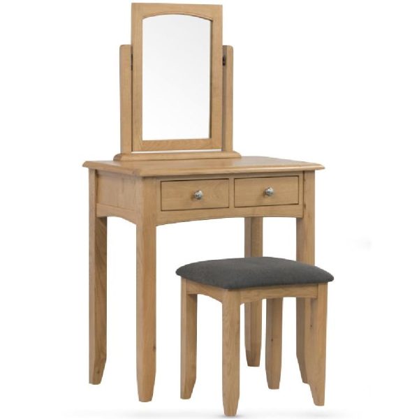 Kamiah Wooden Dressing Table With Stool In Oak | Bed Sava