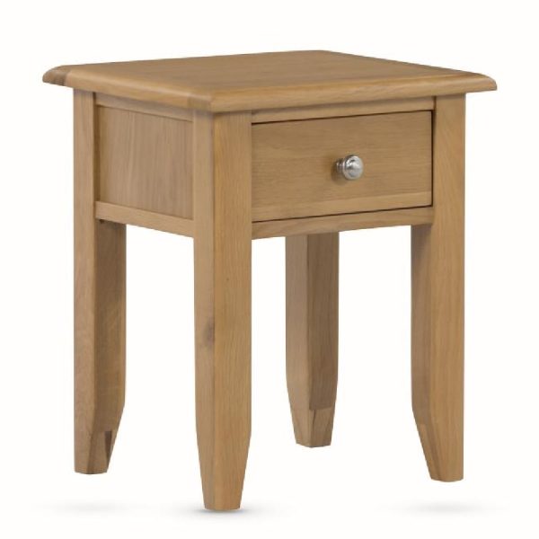 Kamiah Wooden Lamp Table With 1 Drawer In Oak | Bed Sava