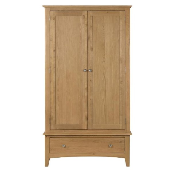 Kamiah Wooden Wardrobe With 2 Doors 1 Drawer In Oak | Bed Sava