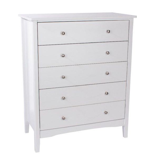 Kamuy Wooden Chest Of 5 Drawers In White | Bed Sava